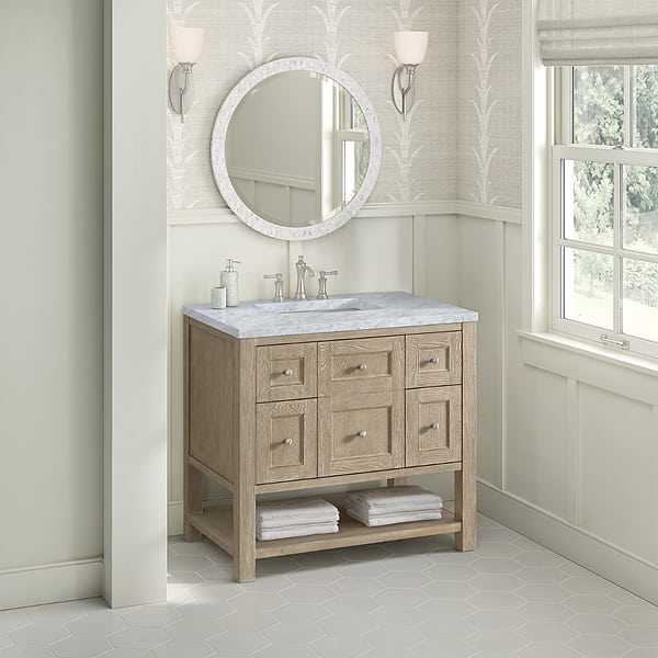James Martin Vanities Breckenridge Whitewashed Oak 36" Single Vanity with Carrara Marble Top