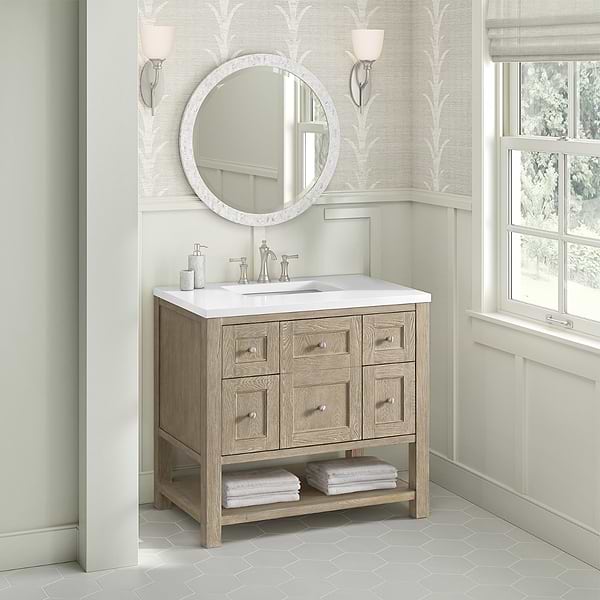 James Martin Vanities Breckenridge Whitewashed Oak 36" Single Vanity with White Zeus Quartz Top