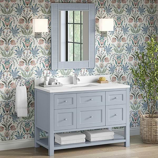 James Martin Vanities Breckenridge Serenity Blue 48" Single Vanity with White Zeus Quartz Top and Backsplash