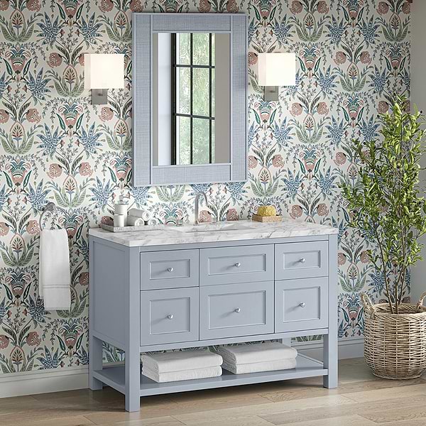 James Martin Vanities Breckenridge Serenity Blue 48" Single Vanity with Carrara Marble Top