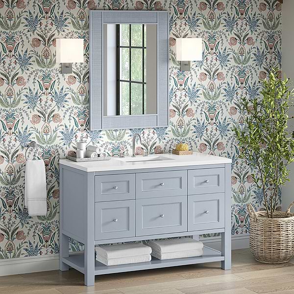 James Martin Vanities Breckenridge Serenity Blue 48" Single Vanity with White Zeus Quartz Top