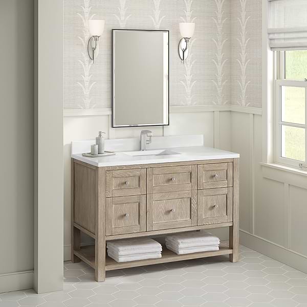 James Martin Vanities Breckenridge Whitewashed Oak 48" Single Vanity with White Zeus Quartz Top and Backsplash