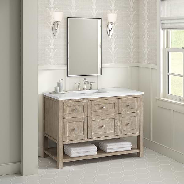 James Martin Vanities Breckenridge Whitewashed Oak 48" Single Vanity with White Zeus Quartz Top