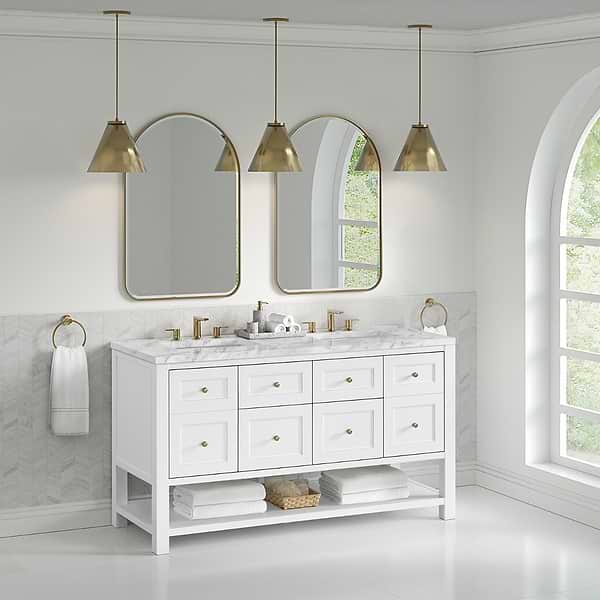 James Martin Vanities Breckenridge Bright White 60" Double Vanity with Carrara Marble Top