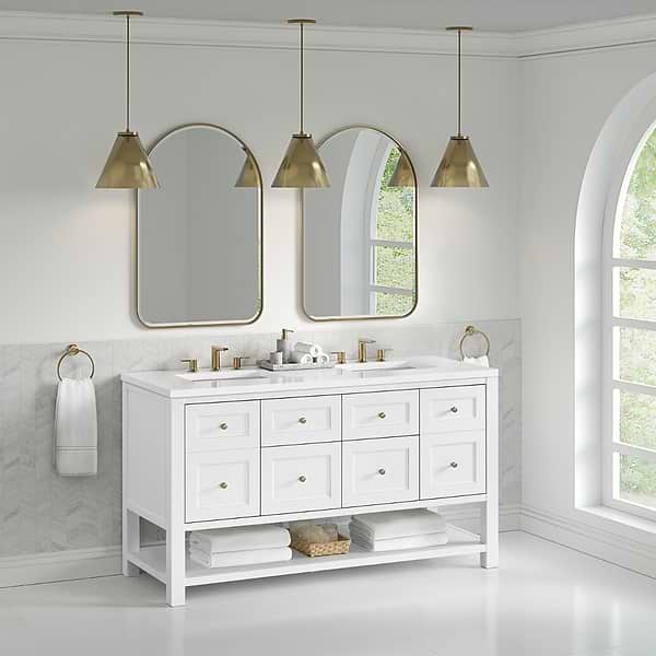 James Martin Vanities Breckenridge Bright White 60" Double Vanity with White Zeus Quartz Top