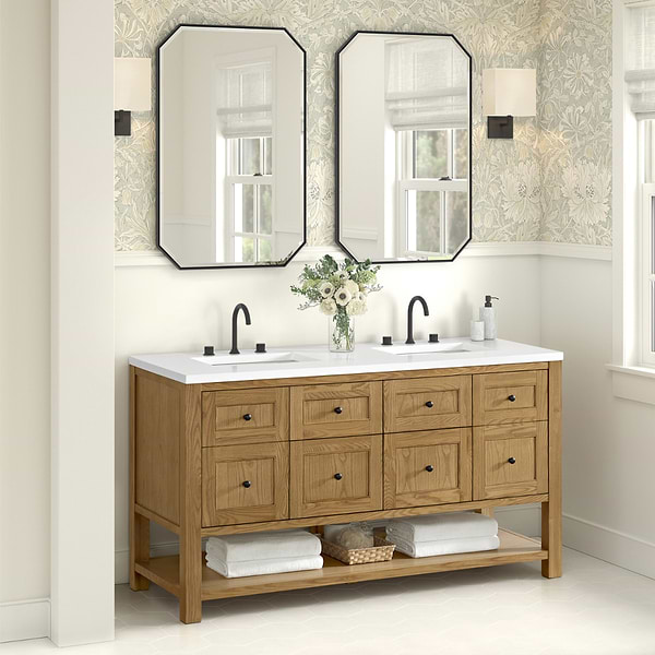James Martin Vanities Breckenridge Light Natural Oak 60" Double Vanity with White Zeus Quartz Top