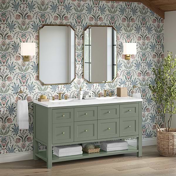 James Martin Vanities Breckenridge Smokey Celadon 60" Double Vanity with White Zeus Quartz Top