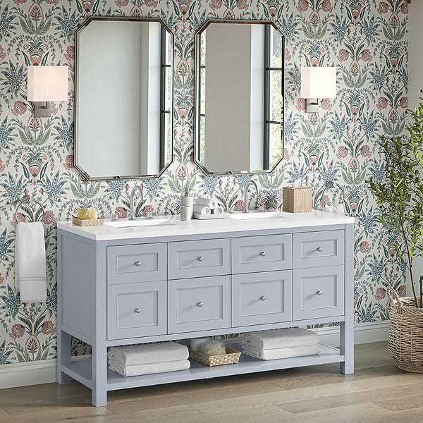 James Martin Vanities Breckenridge Serenity Blue 60" Double Vanity with White Zeus Quartz Top