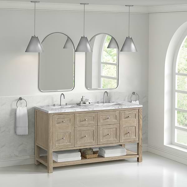 James Martin Vanities Breckenridge Whitewashed Oak 60" Double Vanity with Carrara Marble Top