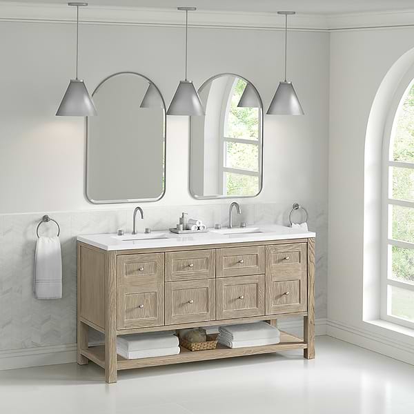 James Martin Vanities Breckenridge Whitewashed Oak 60" Double Vanity with White Zeus Quartz Top