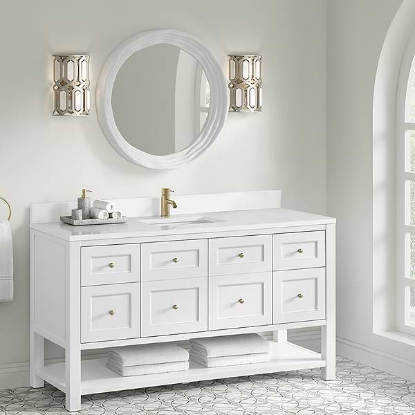 James Martin Vanities Breckenridge Bright White 60" Single Vanity with White Zeus Quartz Top and Backsplash