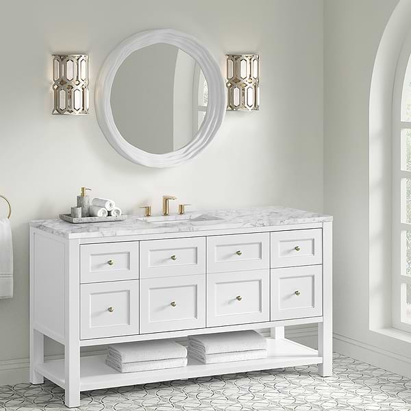 James Martin Vanities Breckenridge Bright White 60" Single Vanity with Carrara Marble Top