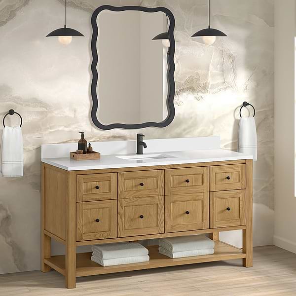 James Martin Vanities Breckenridge Light Natural Oak 60" Single Vanity with White Zeus Quartz Top and Backsplash