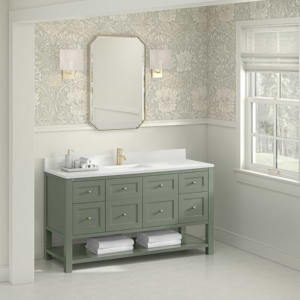 James Martin Vanities Breckenridge Smokey Celadon 60" Single Vanity with White Zeus Quartz Top and Backsplash