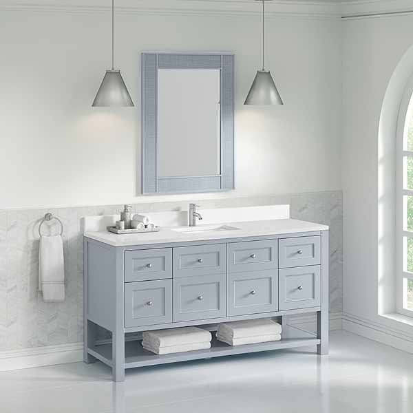 James Martin Vanities Breckenridge Serenity Blue 60" Single Vanity with White Zeus Quartz Top and Backsplash