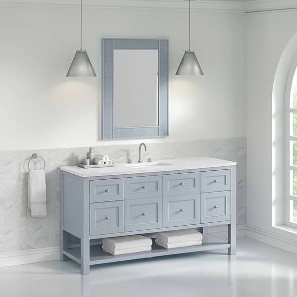 James Martin Vanities Breckenridge Serenity Blue 60" Single Vanity with White Zeus Quartz Top