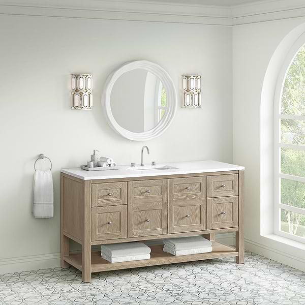James Martin Vanities Breckenridge Whitewashed Oak 60" Single Vanity with White Zeus Quartz Top