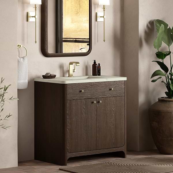 James Martin Vanities Gracyn Natural Ash 36" Single Vanity with Victorian Silver Quartz Top