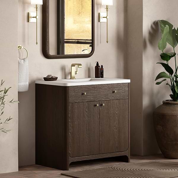 James Martin Vanities Gracyn Natural Ash 36" Single Vanity with White Zeus Quartz Top