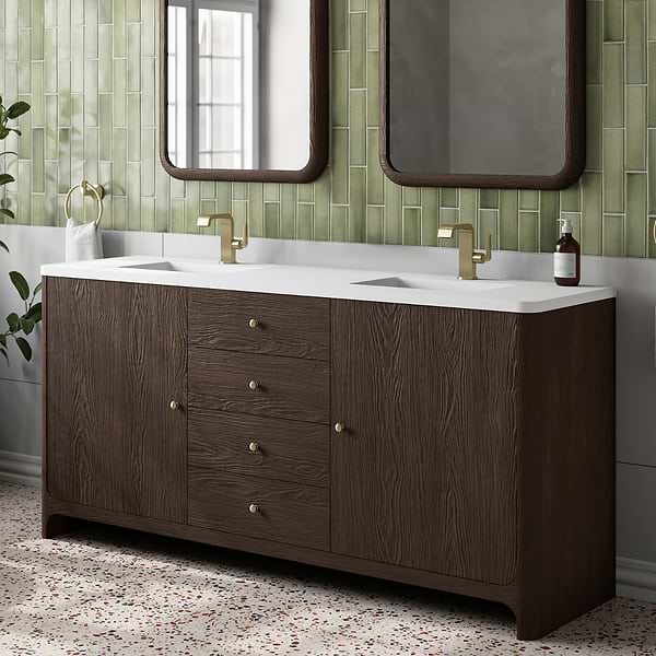 James Martin Vanities Gracyn Natural Ash 72" Double Vanity with White Zeus Quartz Top