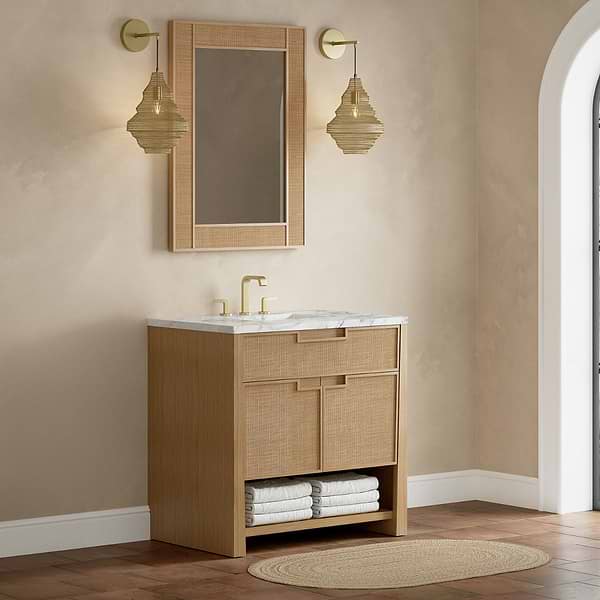James Martin Vanities Solene Seaside Oak 36" Single Vanity with Carrara Marble Top