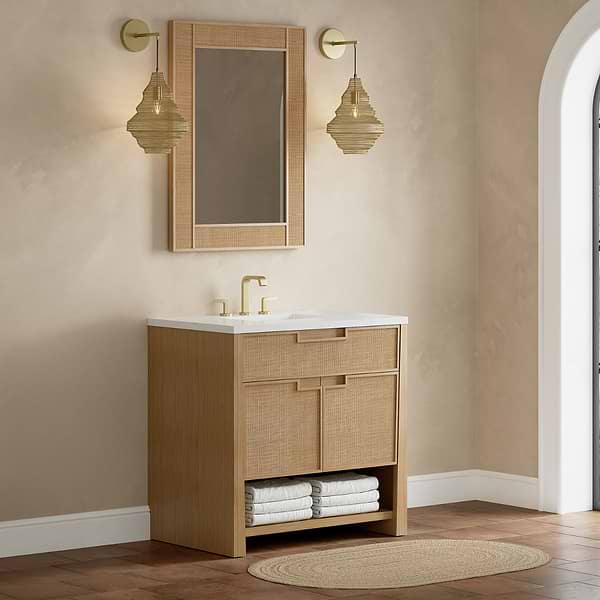James Martin Vanities Solene Seaside Oak 36" Single Vanity with White Zeus Quartz Top