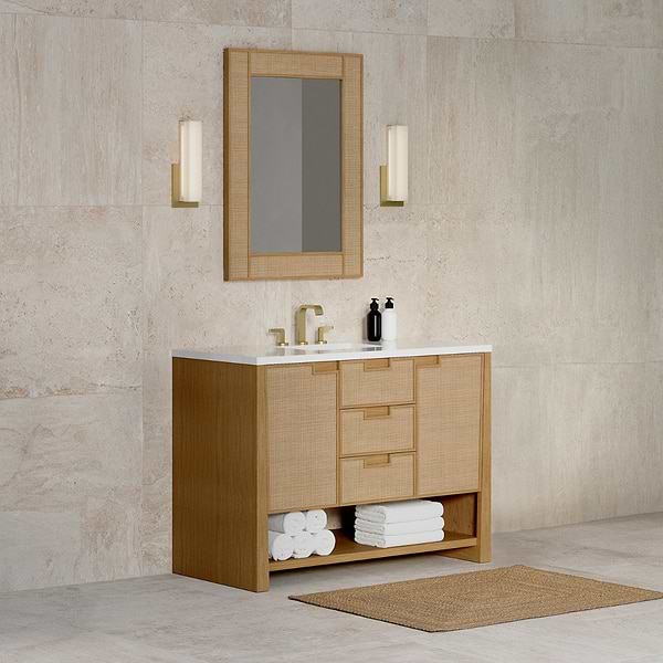 James Martin Vanities Solene Seaside Oak 48" Single Vanity with White Zeus Quartz Top