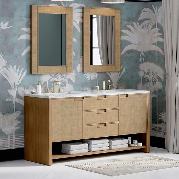 James Martin Vanities Solene Seaside Oak 72" Double Vanity with Carrara Marble Top