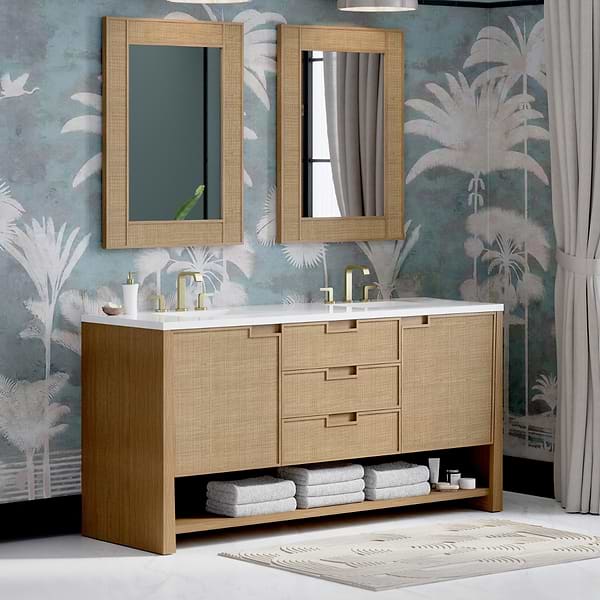 James Martin Vanities Solene Seaside Oak 72" Double Vanity with White Zeus Quartz Top
