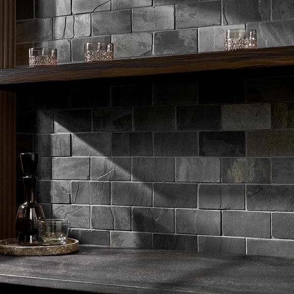 India Black 3x6 Tumbled Slate Tile