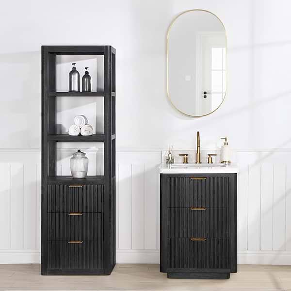 Solara Black Oak 24" Single Vanity with Bianco White Stone Top