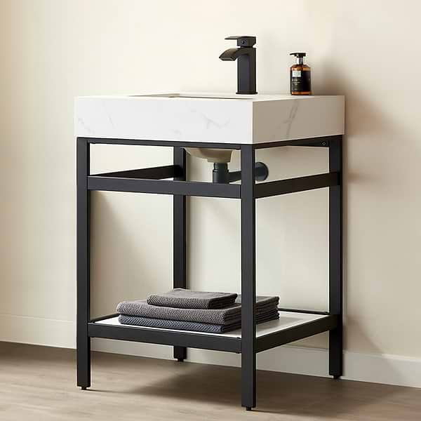 Blaire Matte Black 24" Single Vanity with White Sintered Stone Top, View 1