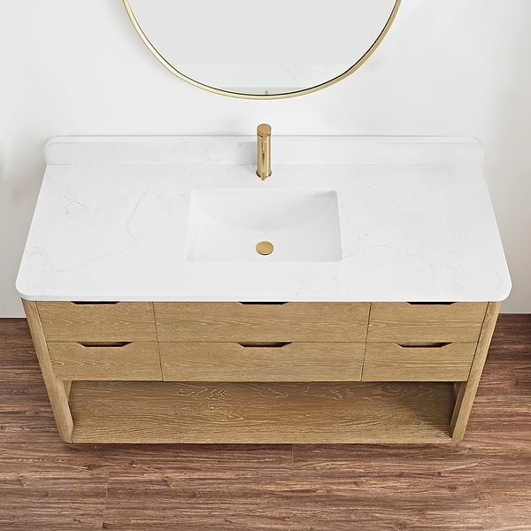 Salma Blonde Oak 55" Single Vanity with White Cultured Marble Top