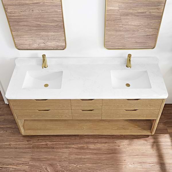 Salma Blonde Oak 72" Double Vanity with White Cultured Marble Top
