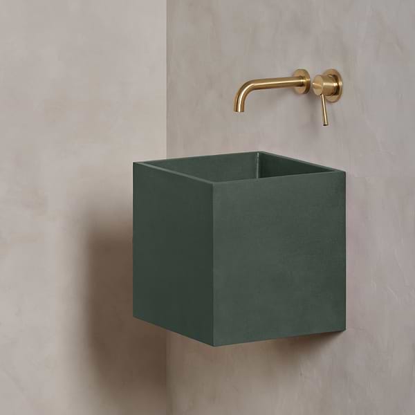 Kuba Forest Green 14" Concrete Square Floating Sink by mudd.concrete