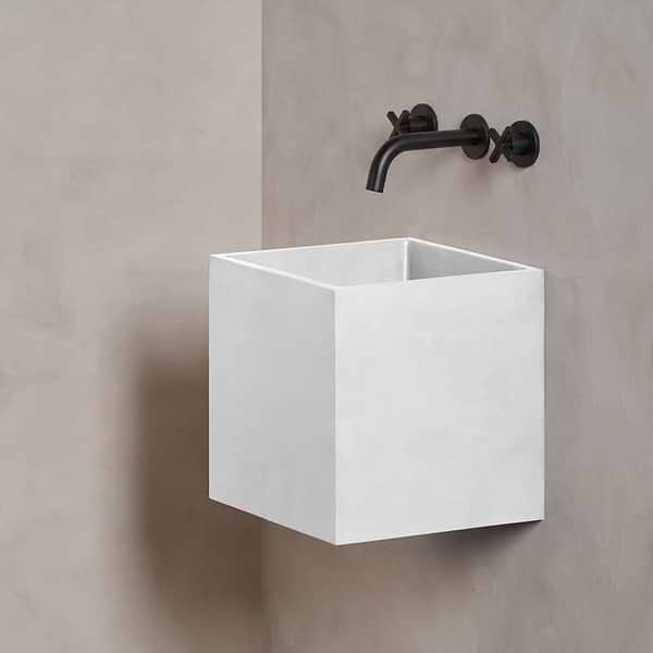 Kuba Cotton White 14" Concrete Square Floating Sink by mudd.concrete