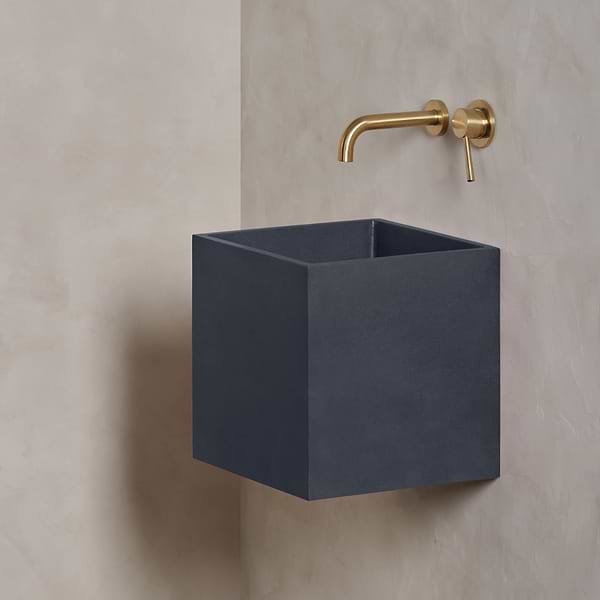 Kuba Midnight Black 14" Concrete Square Floating Sink by mudd.concrete
