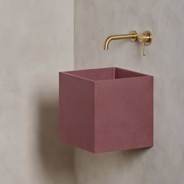 Kuba Berry Pink 14" Concrete Square Floating Sink by mudd.concrete