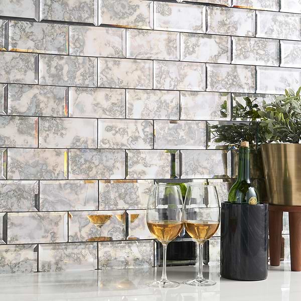 Vilna Argenta Gray 3x6 Beveled Polished Antique Mirror Subway Tile