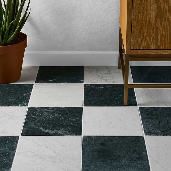 Avanti Verde Green and Bianco Carrara White 12x12 Tumbled Marble Checkerboard Tile