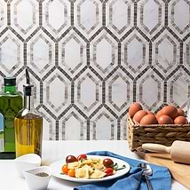 Infinity Asian Temple Gray & Lagos Hexagon Polished Marble Tile