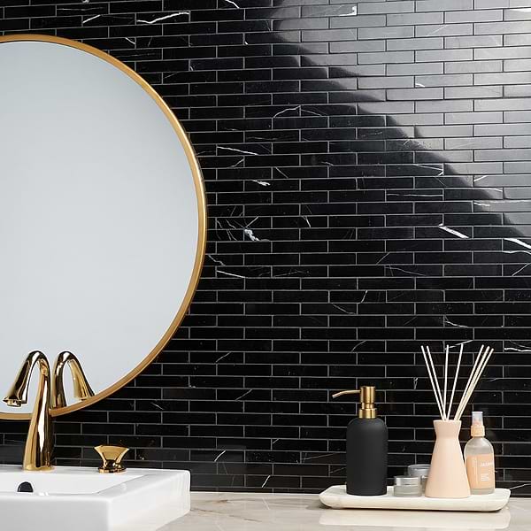 Nero Marquina 1x4 Piano Brick Polished Marble Mosaic Tile