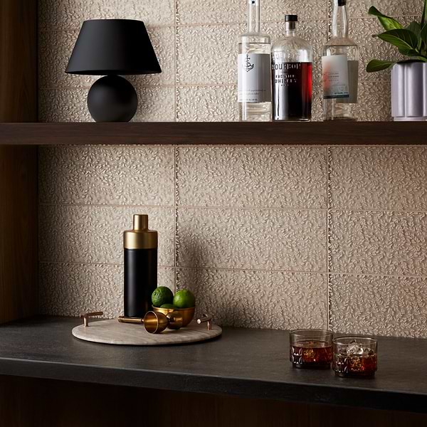 Sonya Flowers Bronze 6x16 Frosted Glass Tile