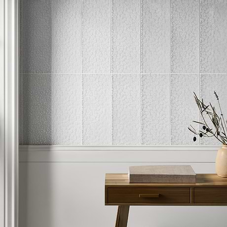 Sonya Flowers Pearl White 6x16 Frosted Glass Tile