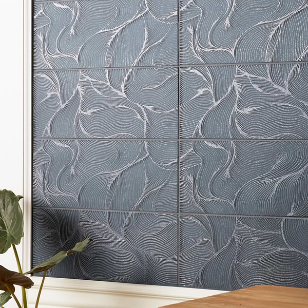 Sonya Waves Midnight Gray 6x16 Frosted Glass Tile