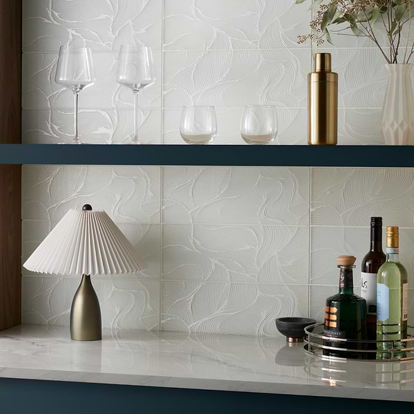 Sonya Waves Pearl White 6x16 Frosted Glass Tile
