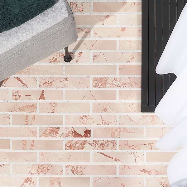 New Palm Beach by Krista Watterworth Brick Pink 3x12" Polished Marble Mosaic
