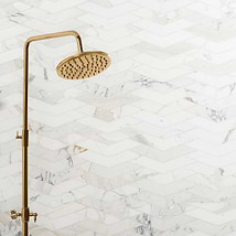 New Palm Beach by Krista Watterworth Floral White Chevron Polished Marble Mosaic