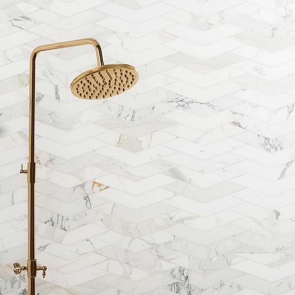 New Palm Beach by Krista Watterworth Floral White Chevron Polished Marble Mosaic