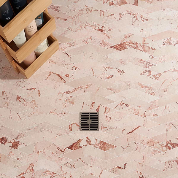 New Palm Beach by Krista Watterworth Floral Pink Chevron Polished Marble Mosaic